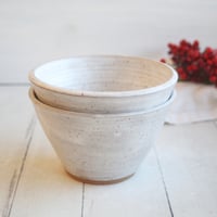 Image 1 of Pair of Handcrafted White Speckled Pottery Bowls in Modern White Glaze, Made in USA