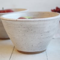Image 4 of Pair of Handcrafted White Speckled Pottery Bowls in Modern White Glaze, Made in USA