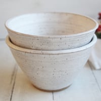Image 5 of Pair of Handcrafted White Speckled Pottery Bowls in Modern White Glaze, Made in USA