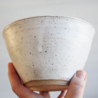 Image 6 of Pair of Handcrafted White Speckled Pottery Bowls in Modern White Glaze, Made in USA