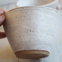 Image 7 of Pair of Handcrafted White Speckled Pottery Bowls in Modern White Glaze, Made in USA