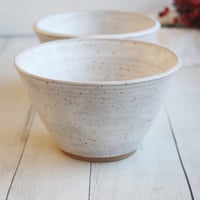 Image 8 of Pair of Handcrafted White Speckled Pottery Bowls in Modern White Glaze, Made in USA