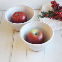 Image 2 of Pair of Handcrafted White Speckled Pottery Bowls in Modern White Glaze, Made in USA