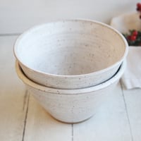 Image 9 of Pair of Handcrafted White Speckled Pottery Bowls in Modern White Glaze, Made in USA