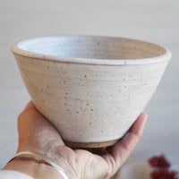 Image 10 of Pair of Handcrafted White Speckled Pottery Bowls in Modern White Glaze, Made in USA