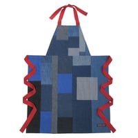 Image 1 of One-of-A-Kind Denim Patchwork Apron with Red Ties. Boro Collection 16:7:1