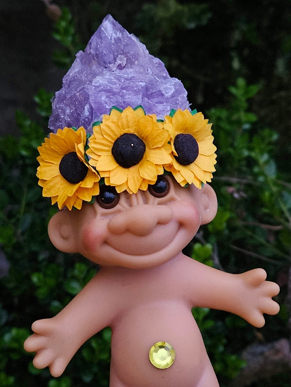 MADE TO ORDER: Amethyst Troll with Sunflower Crown 6"