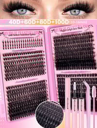 Image 3 of KIT EXTENSION DE CILS - 800pcs Grappe de faux cils, longueur mixte 30P 40P 60P 80P 100P 