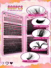 Image 6 of KIT EXTENSION DE CILS - 800pcs Grappe de faux cils, longueur mixte 30P 40P 60P 80P 100P 