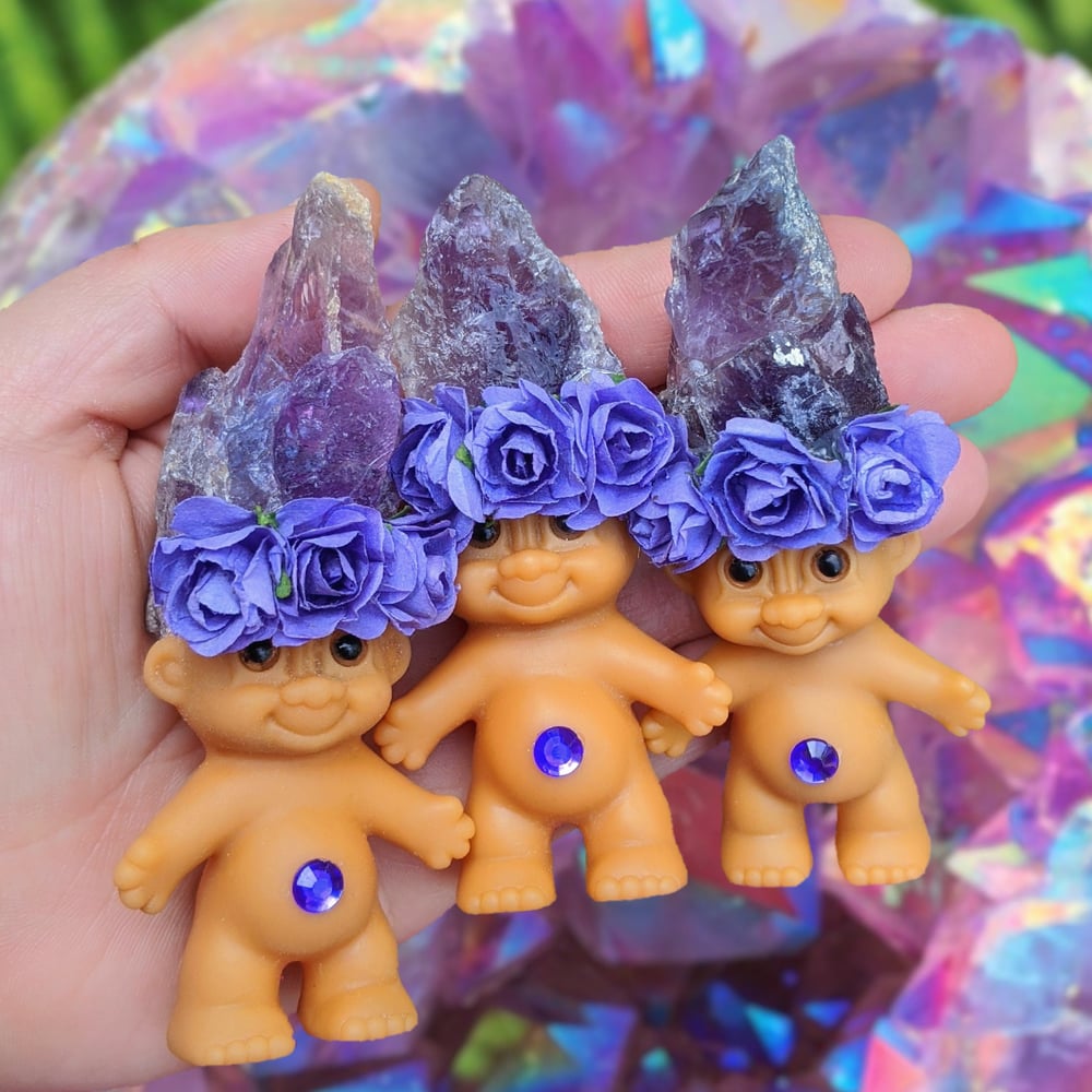MADE TO ORDER: Amethyst Troll with Purple Flower Crown 4"