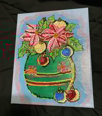 Image 1 of Mixed Media Ornament Poinsettia Painting 10 by 8