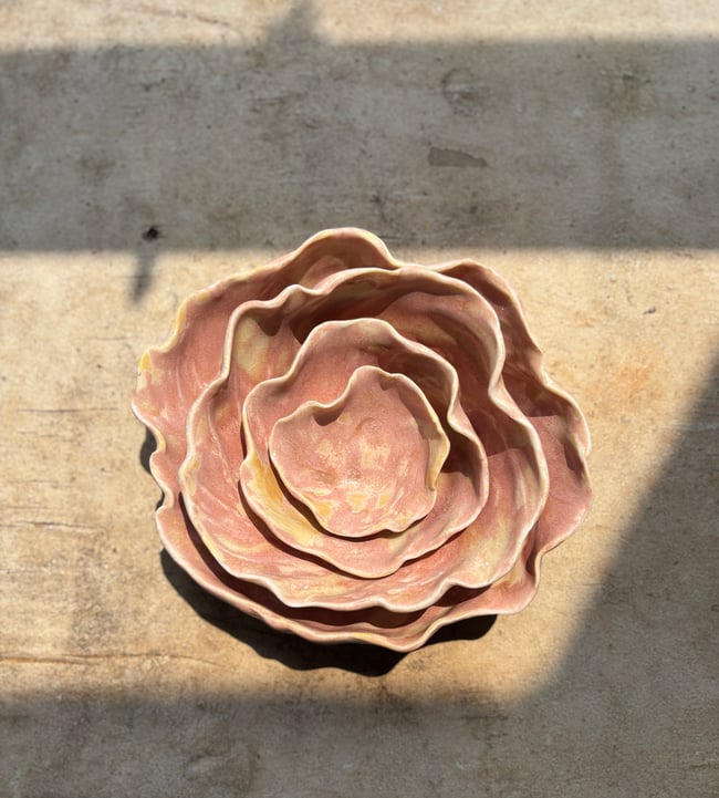 Porcelain Nesting Bowls in Rose  set of 4