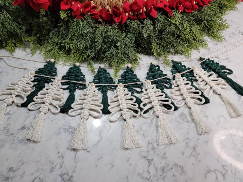 Image of Christmas Garland - Set of Seven Macrame Trees