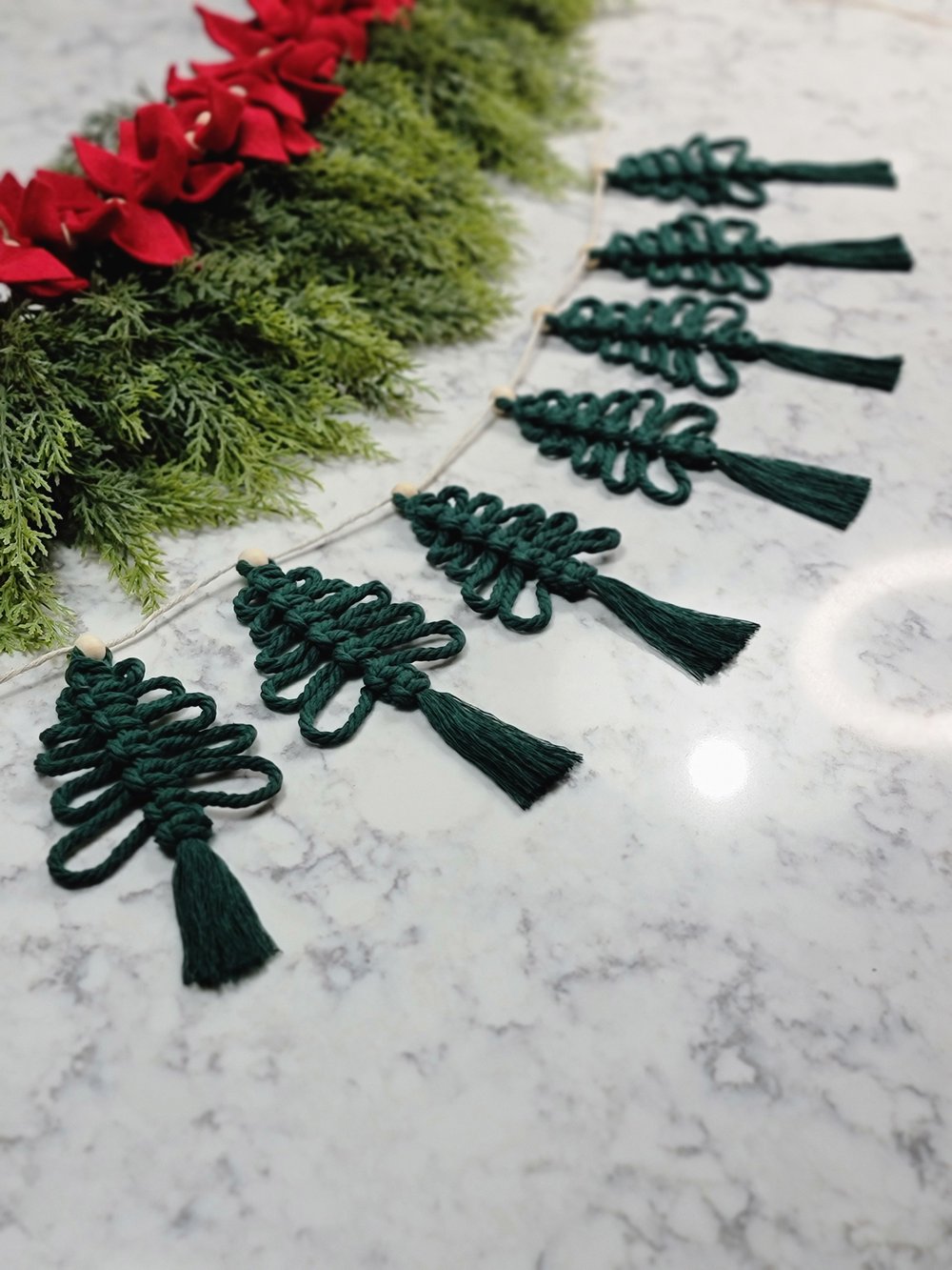 Image of Christmas Garland - Set of Seven Macrame Trees