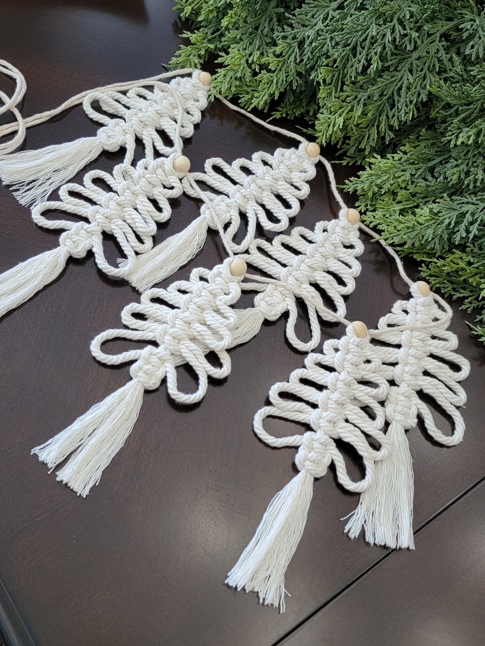 Image of Christmas Garland - Set of Seven Macrame Trees