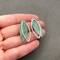 Image 1 of Blue-Green Leaf Stud Earrings