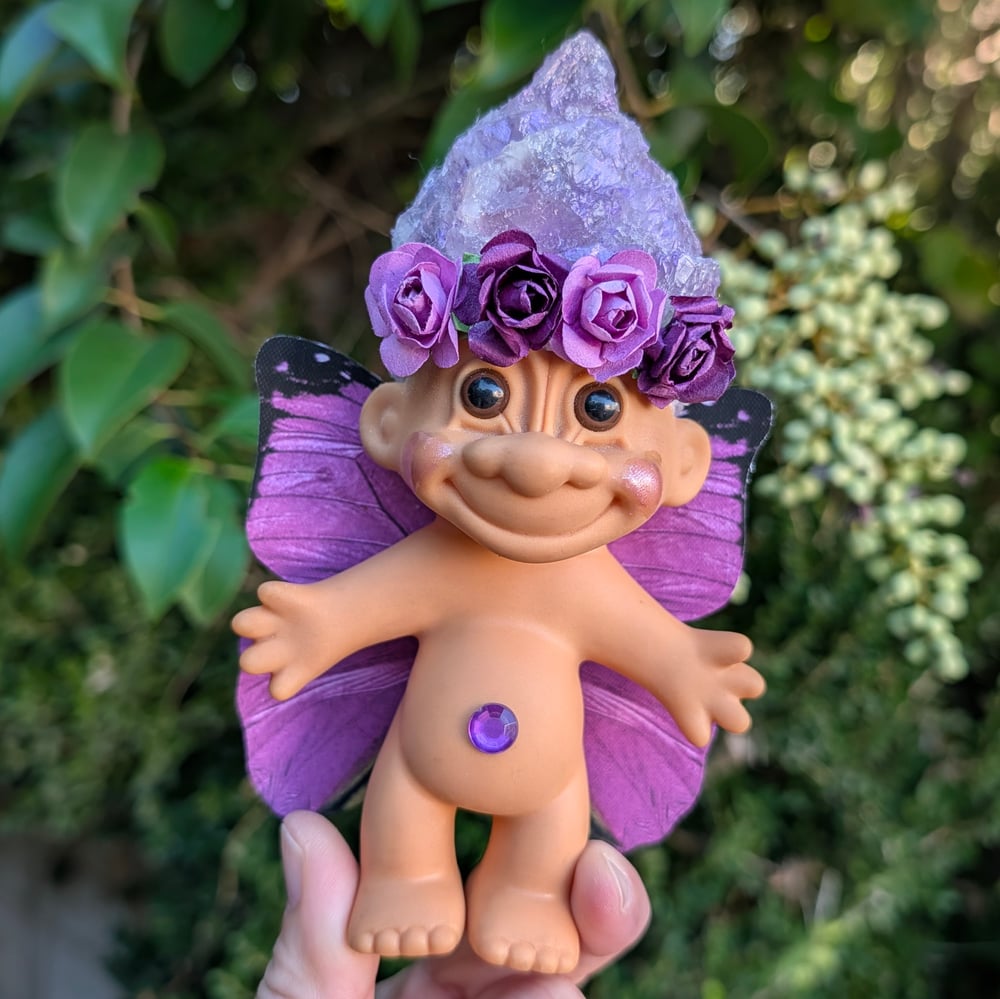 MADE TO ORDER: Amethyst Butterfly Troll with Purple Flower Crown 6"