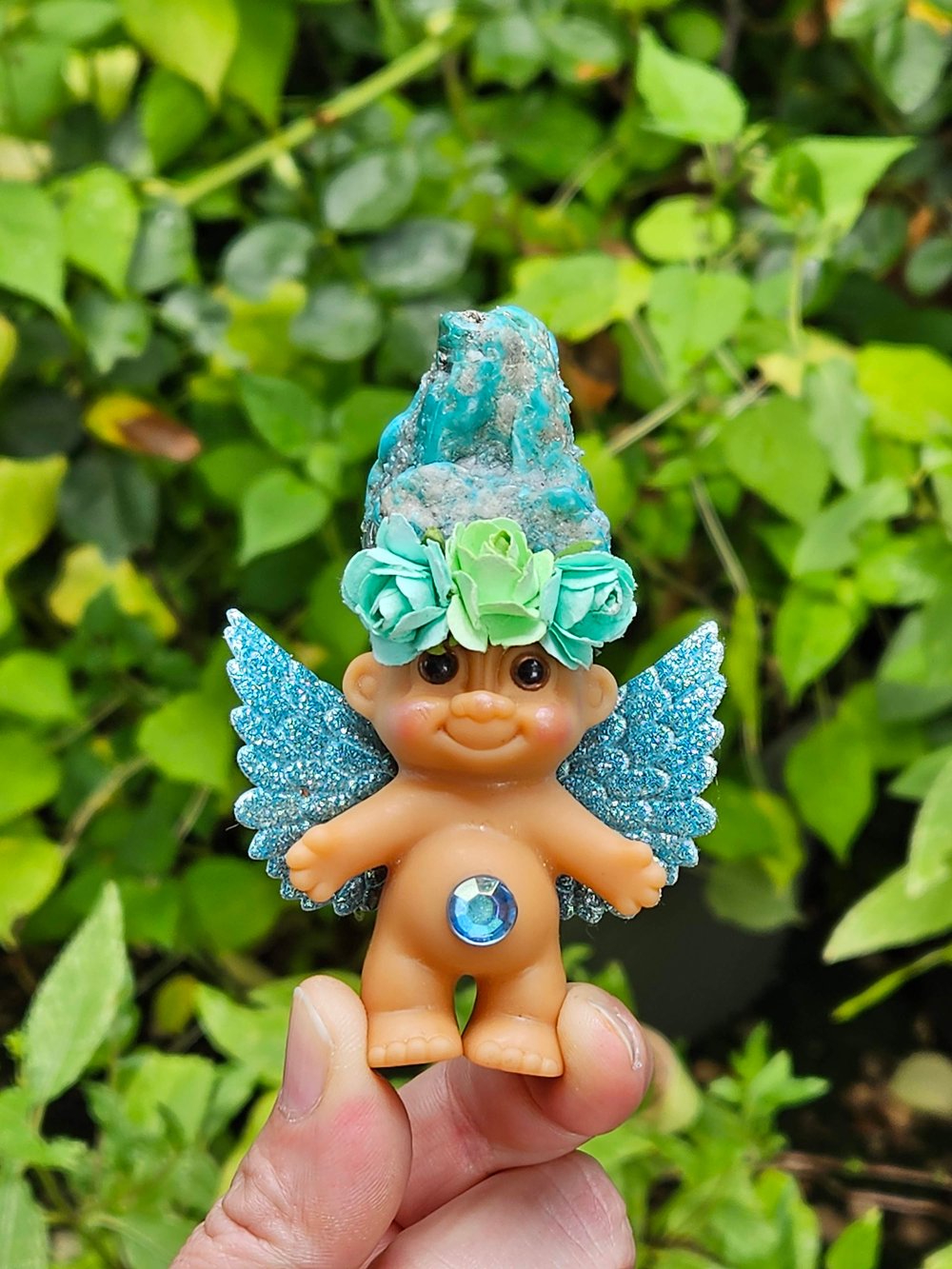MADE TO ORDER: Water Water Turquoise Winged Troll with Flower Crown 3.5"