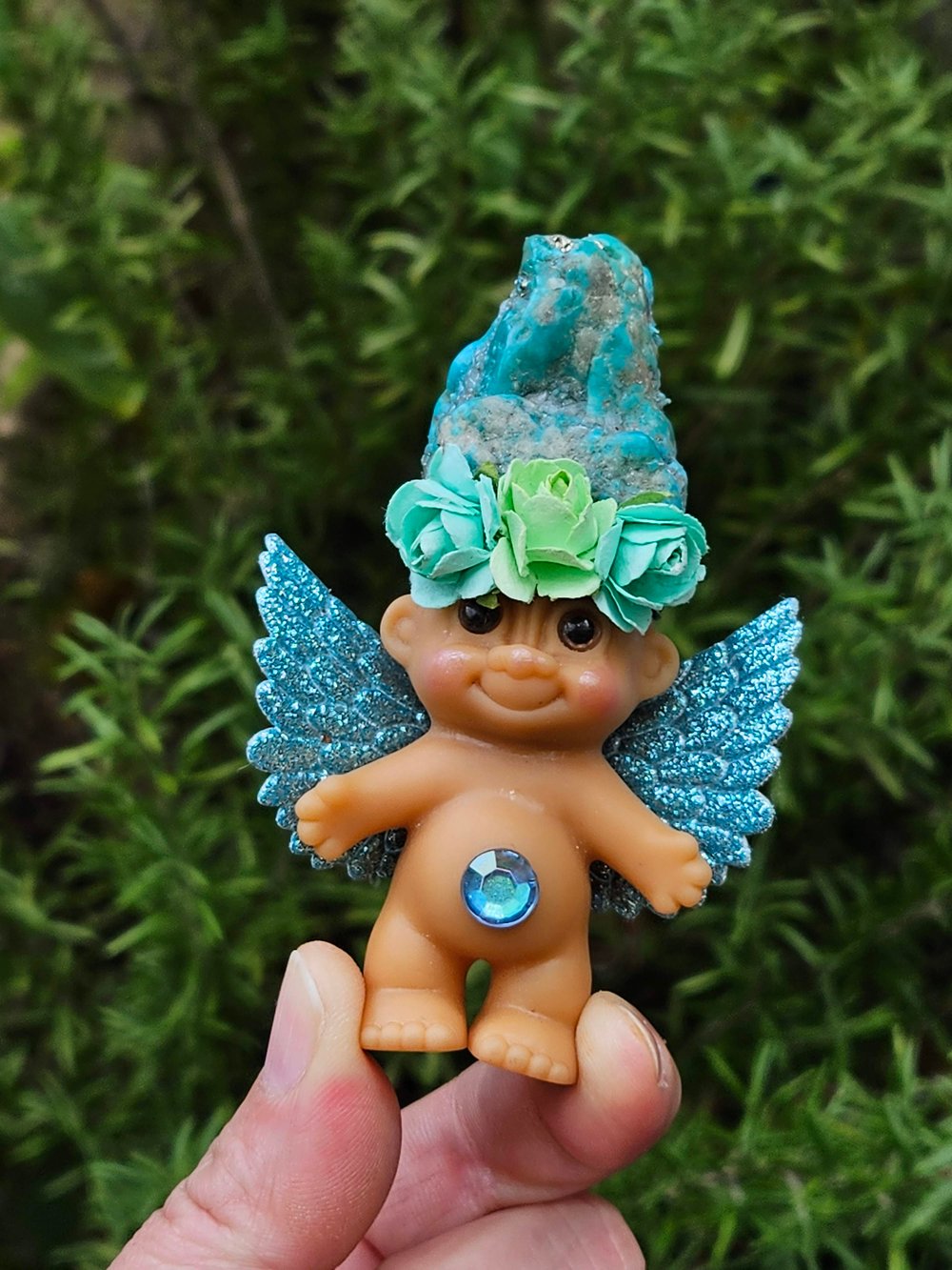 MADE TO ORDER: Water Water Turquoise Winged Troll with Flower Crown 3.5"
