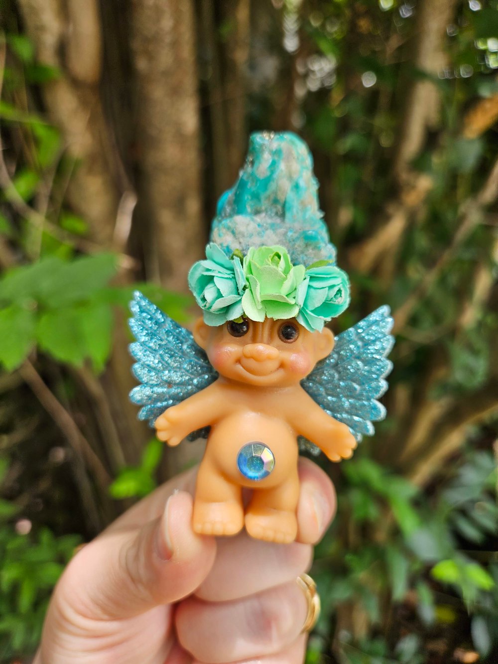 MADE TO ORDER: Water Water Turquoise Winged Troll with Flower Crown 3.5"