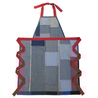 Image 5 of One-of-A-Kind Denim Patchwork Apron with Red Ties. Boro Collection 16:7:1