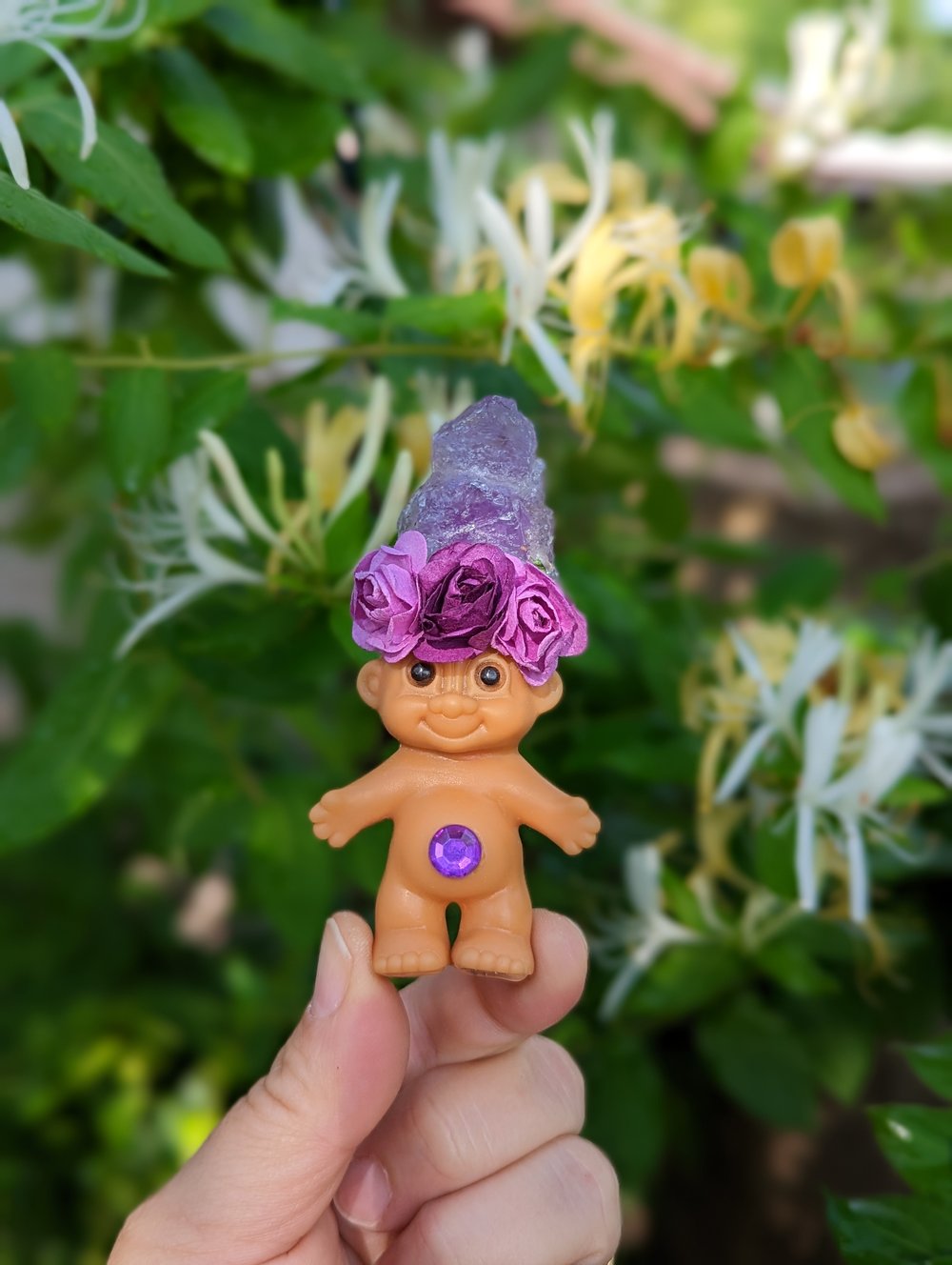 MADE TO ORDER: Amethyst Troll with Purple Flower Crown 4"