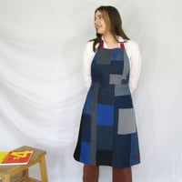 Image 2 of One-of-A-Kind Denim Patchwork Apron with Red Ties. Boro Collection 16:7:1