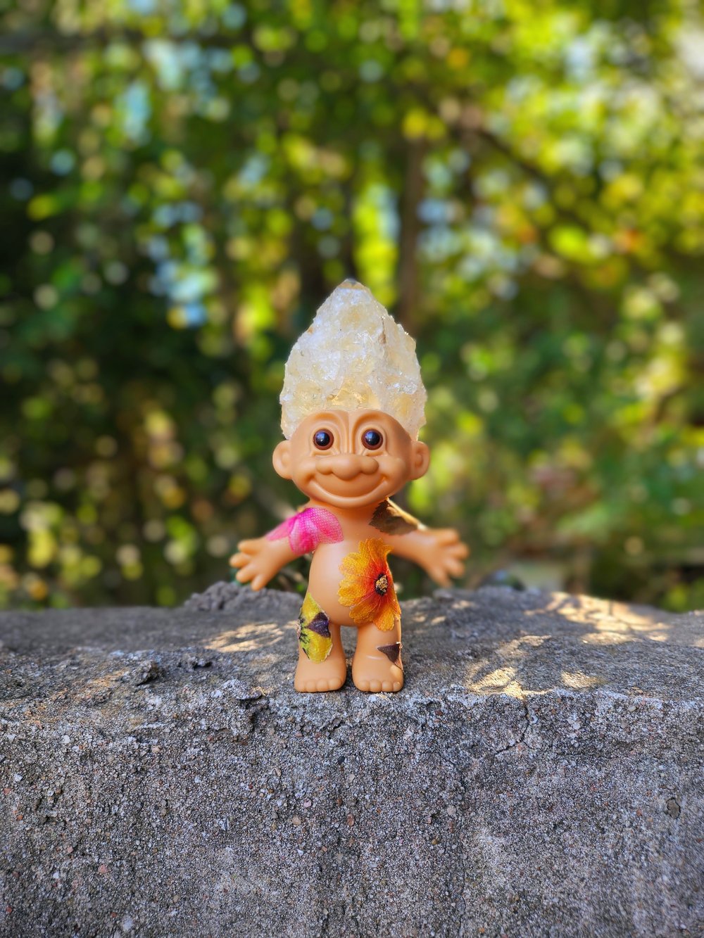 MADE TO ORDER: Pressed Flower Troll with Citrine Golden Amethyst Troll 6"