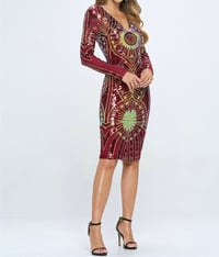 Image 1 of Sequin MIDI Long Sleeve Dress