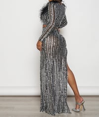 Image 2 of Sequin  Feathered Crop & Skirt Set