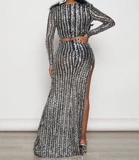 Image 3 of Sequin  Feathered Crop & Skirt Set