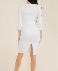 Image 2 of White Bodycon 3/4 Sleeve Slit Dress
