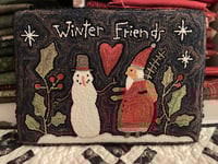 Image 1 of Winter Friends Primitive Punch Needle Decorative Folk Art Mat/Mini Rug~~