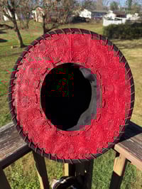 Image 4 of “She’s a Queen” Heart Shaped Burned Hat with Red Whipstitched Tooled Leather