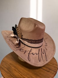 Image 1 of "Psalm 139:14" Burned Cross Hat, Bible Verse Cowboy Hat, Christian Hats, Christian Accessories