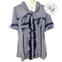 Image 1 of Axes Femme Navy Striped Bow Blouse Top
