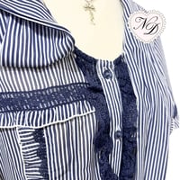 Image 4 of Axes Femme Navy Striped Bow Blouse Top