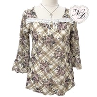 Image 1 of L'EST ROSE Plaid Floral Blouse Top