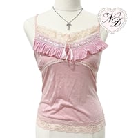 Image 1 of Cropped Pink Lace Camisole Top