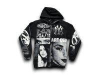 Image 1 of Aaliyah 2pac NY art dept upcycled screen print black/whitezip up hoodie