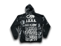 Image 2 of Sade Adu Aaliyah Black Samurai NY art dept upcycled screen print black/white zip up hoodie