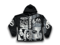 Image 1 of Sade Adu Aaliyah 2Pac NY art dept upcycled screen print black/white hoodie