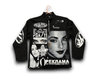 Image 1 of Sade Adu Aaliyah Akira Tetsuo art dept upcycled screen print black/white quarter zip sweatshirt