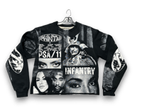 Image 1 of Sade Adu Aaliyah 2 pac black samurai art dept upcycled screen print black/white sweatshirt