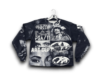 Image 1 of Sade Adu black samurai art dept upcycled screen print navy blue/white sweatshirt