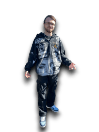 Image 8 of Sade Adu black samurai art dept upcycled screen print navy blue/white sweatshirt