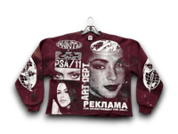 Image 1 of Sade Adu Aaliyah art dept upcycled screen print burgundy/white sweatshirt