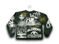 Image 1 of 2pac black samurai black panther party art dept upcycled screen print green/white sweatshirt