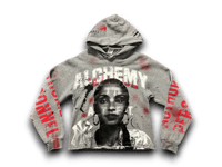 Image 1 of Sade Adu NY art dept upcycled screen print gray/red/white hoodie