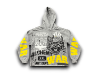 Image 1 of Black panther party war art dept upcycled screen print gray/black/yellow hoodie